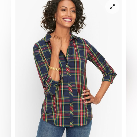 Talbots Classic Scenic Plaid Button-Down Shirt Blouse Top Size 2p Petite - Picture 2 of 13